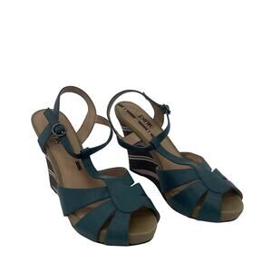 Pink Studio Women's Blue Leather Slingback Heels Size 10 Preowned